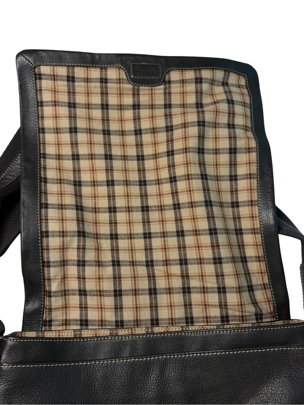 Levenger Pebbled Leather Messenger Bag Laptop Tablet Bomber Mocha Shoulder Strap - Picture 4 of 16